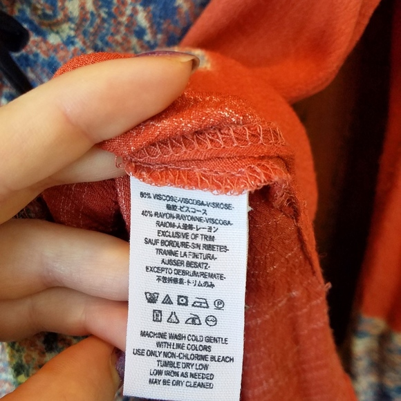 Free People~Orange and Blue~Peasant Top~Medium - Picture 8 of 8